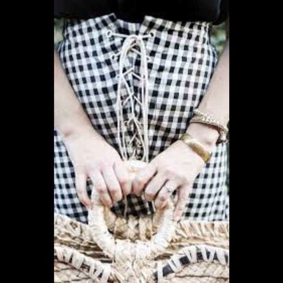 NWOT Eva Franco x Anthropologie Gingham Lace-Up Midi Skirt Black, White Size M - Picture 4 of 16